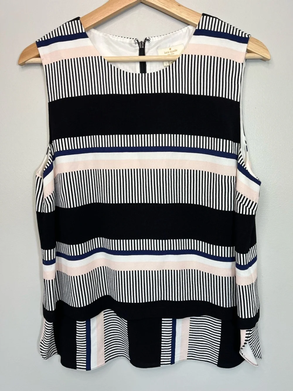 Kate Spade Striped Sleeveless Top in Black, Pink, Navy Women’s Large